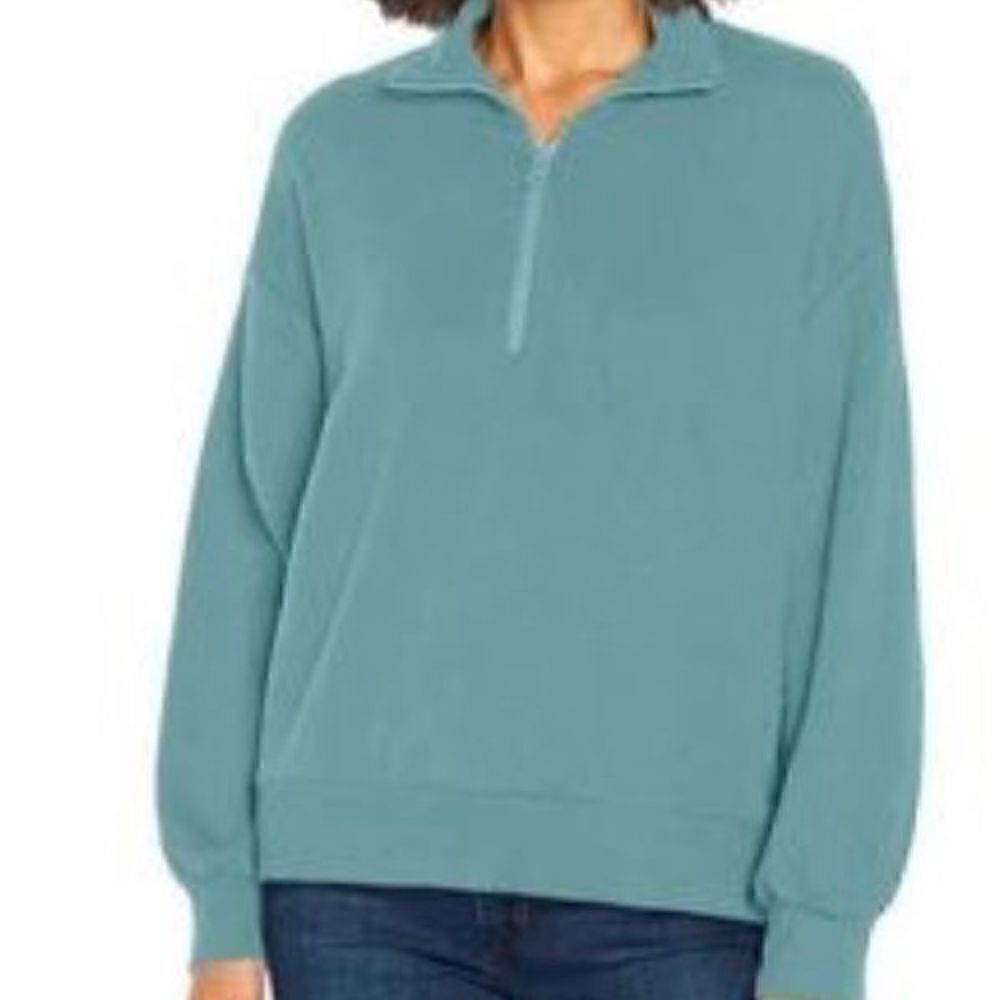 Three Dots Nile Blue 1/4 Zip Top Size L - Picture 3 of 13